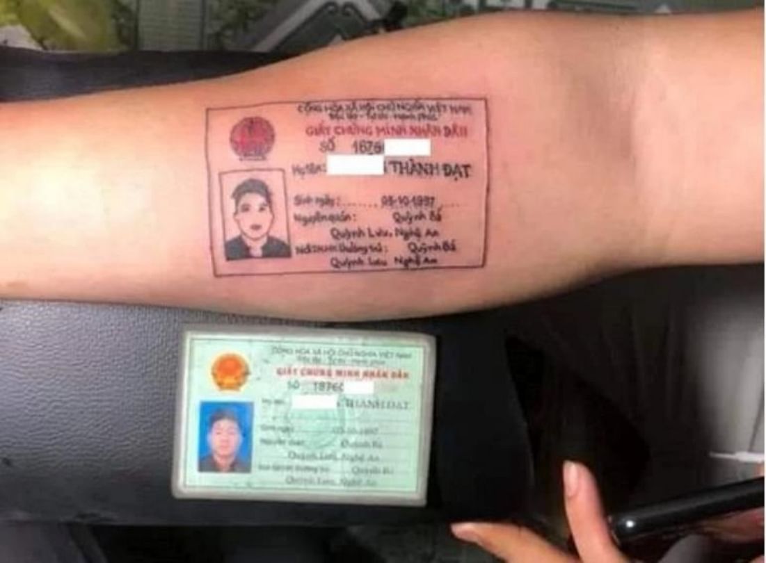 Vietnamese Man who always forgets id card tattooed it on forearms