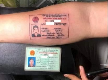 Vietnamese Man who always forgets id card tattooed it on forearms