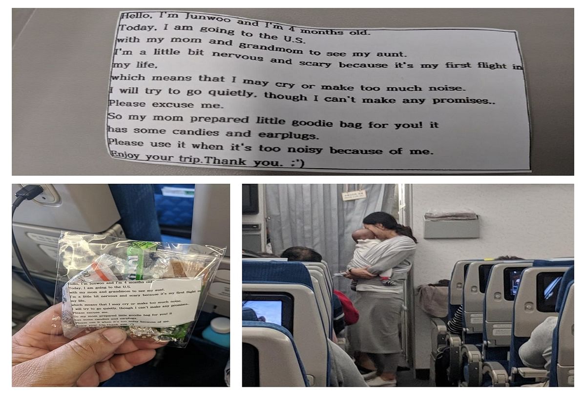 woman with new born baby in flight with mother note fb post goes viral 