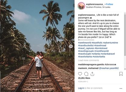 Travel bloggers slammed for dangerous photo shoot in Srilanka moving train