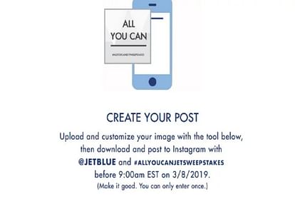 Airlines Blue Jet offers free flights for one year to people willing to delete instagram post