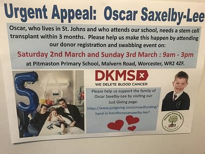 thousand people line up for stem cell test to help Oscar Saxelby lee suffering with blood cancer