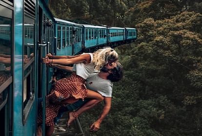 Couple slammed for photo hanging out of moving train