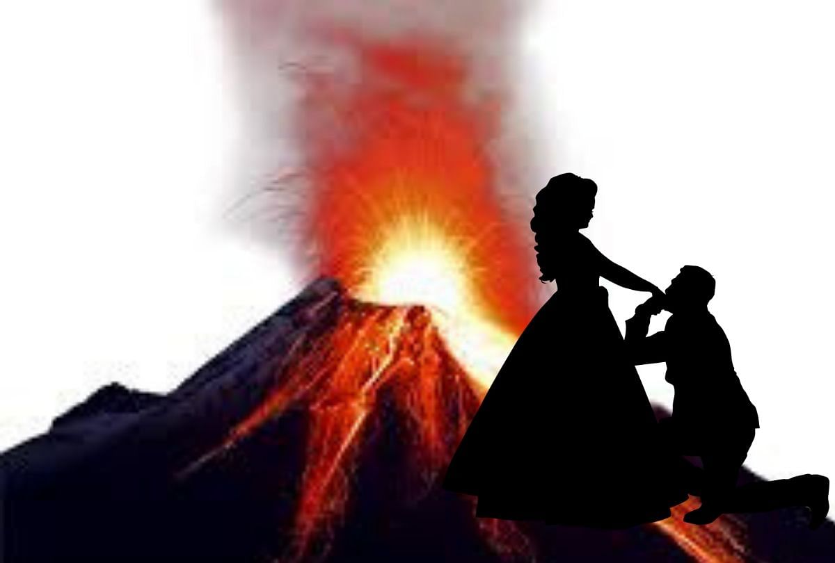 boyfriend proposed her girlfriend in front of active volcano