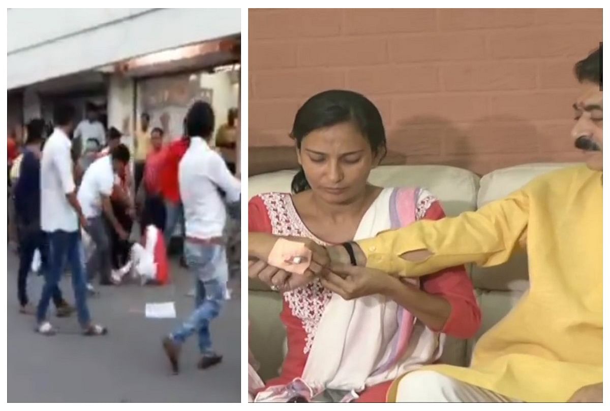 BJP MLA Balram Thawani kicking a woman NCP leader and then apologized Video viral