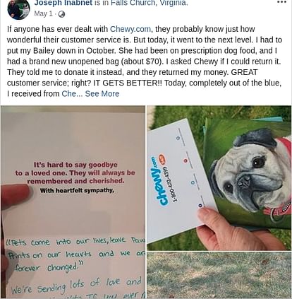 chewy pet store did act of kindness post viral on facebook