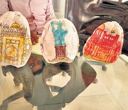 Gajendra sharma draw 51 world heritage sites on coconut shell