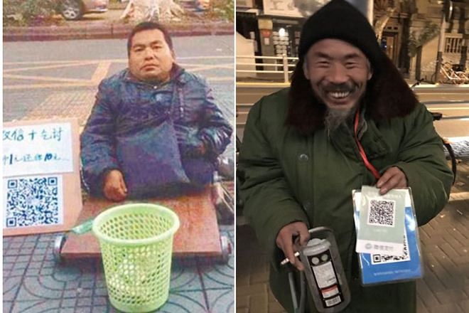 china beggar use QR code to collect allms