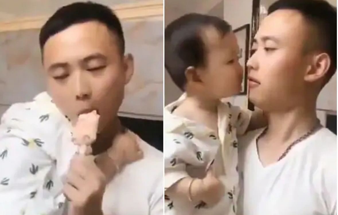 viral video of father eat ice cream secretly son investigated and take action