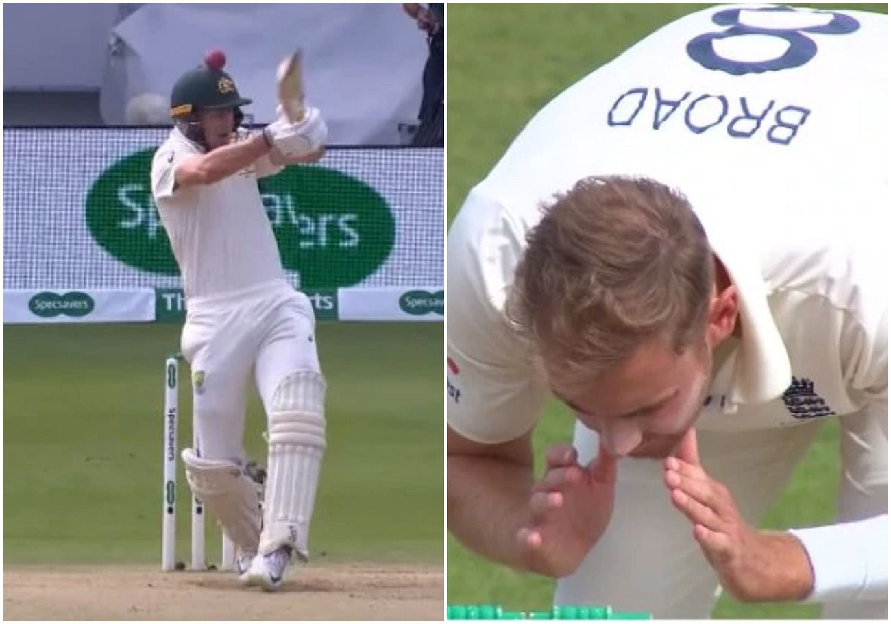 viral video of stuart broad urges to stump mic to take off 4 runs from marnus labuschagnes