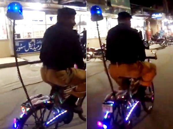 viral video of Pakistani police patrolling on bicycle