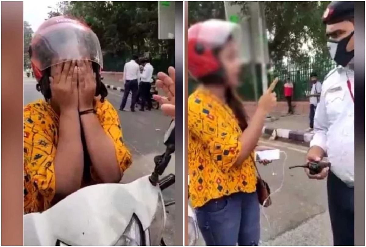 viral video of girl who threatened to suicide after traffic police cut challan