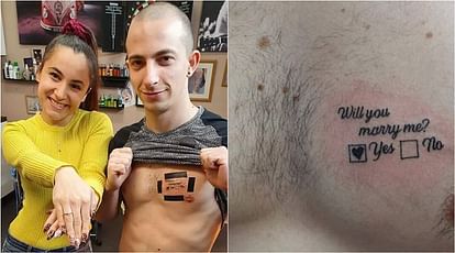 man proposed his girlfriend with make a unique tattoo on the chest
