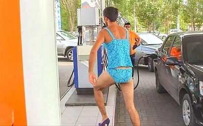 russian petrol pump launch special offer come wear with Bikini get oil free