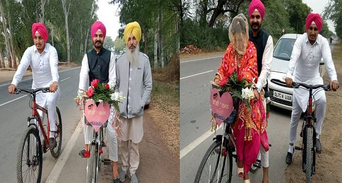 special marriage ceremony in Punjab were groom and and baraat came on bicycles