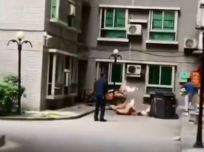 naked man falls from fourth floor of building because lovers husband arrived home