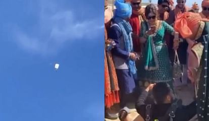 viral video of groom enter in barat through skydives