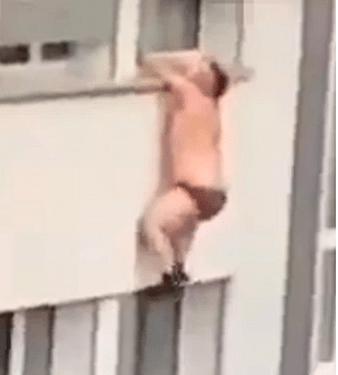 Viral video of of naked man who half naked bloke falls 20ft onto van