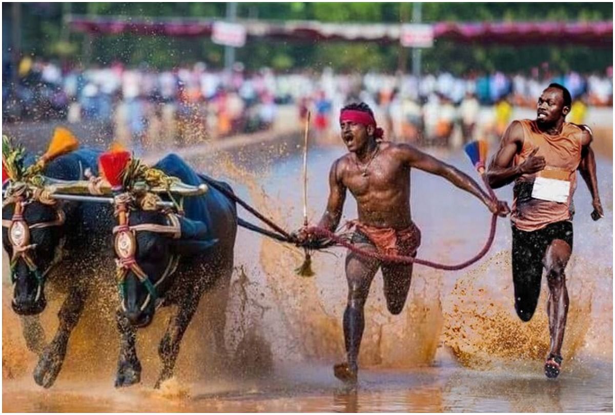 An Artist Make Photo Of Srinivasa Gowda Running Along With Usain Bolt