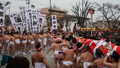 Japanese people gather to celebrate Hadaka Matsuri festival