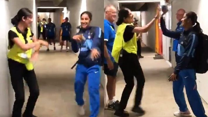 INDIAN CRICKETER jemimah rodrigues DANCE WITH SECURITY GUARD
