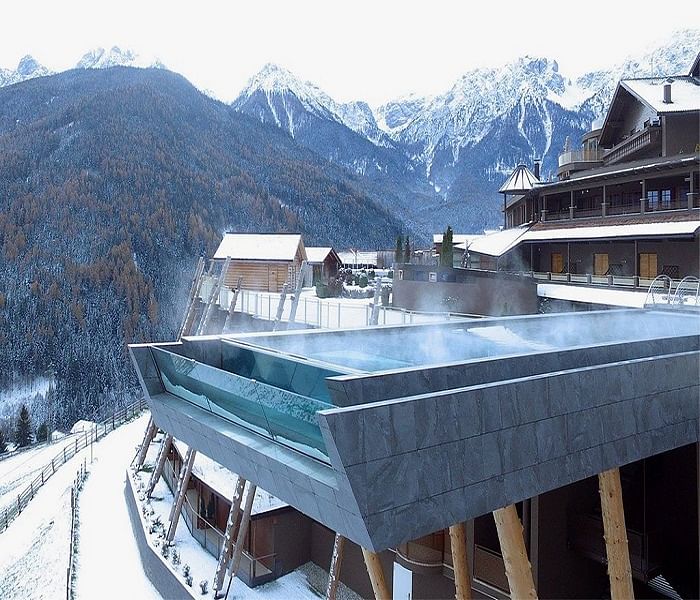 world most dangerous swimming pool with glass bottom in hotel hubertus italy