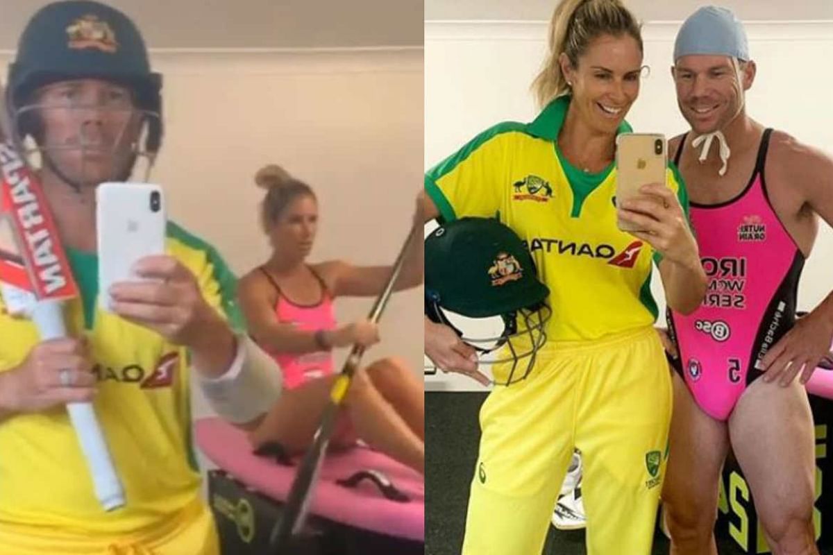 Viral video of david warner wear wife swim suit and do boating