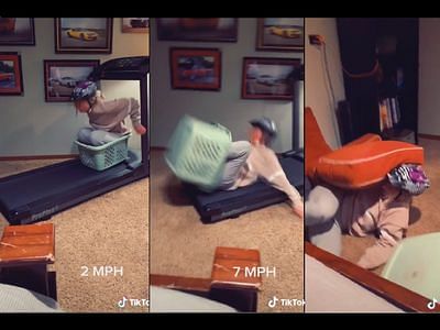 viral video of woman palying mario kart by using Treadmill And Basket