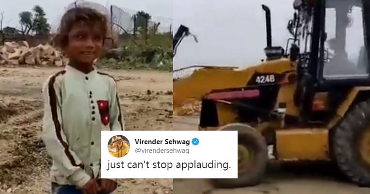 viral video of five year old child who drive jcb like expert driver virender sehwag share this video