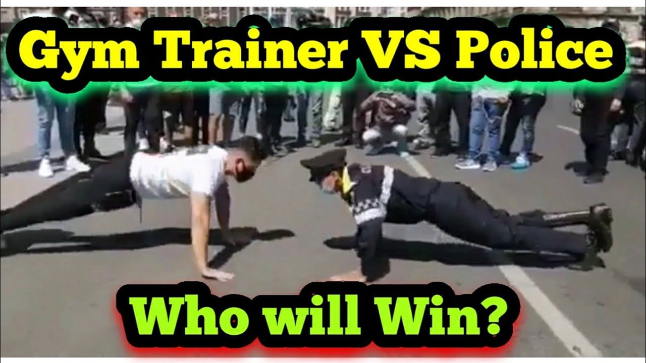 viral video of police officer give a challenge to gym trainer a street pushup challenge