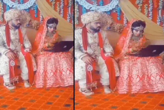 viral video of bride who who working on laptop people give hilarious comment