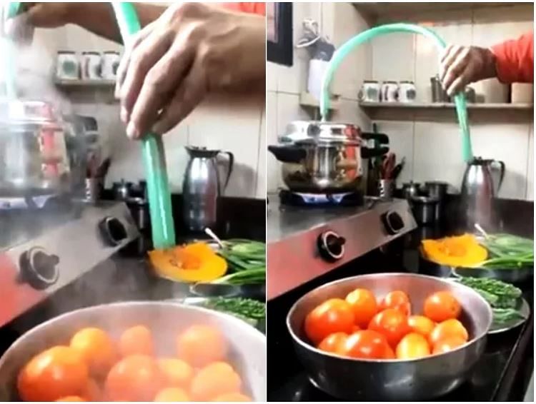 man who sterilise vegetables with cooker steam people says its desi jugaad