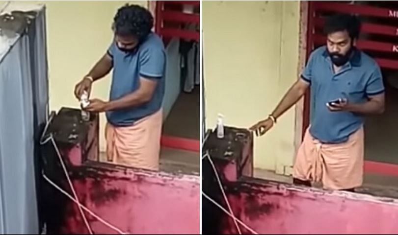 viral video of man who steals Sanitiser and caught on CCTV Camera see what happen next