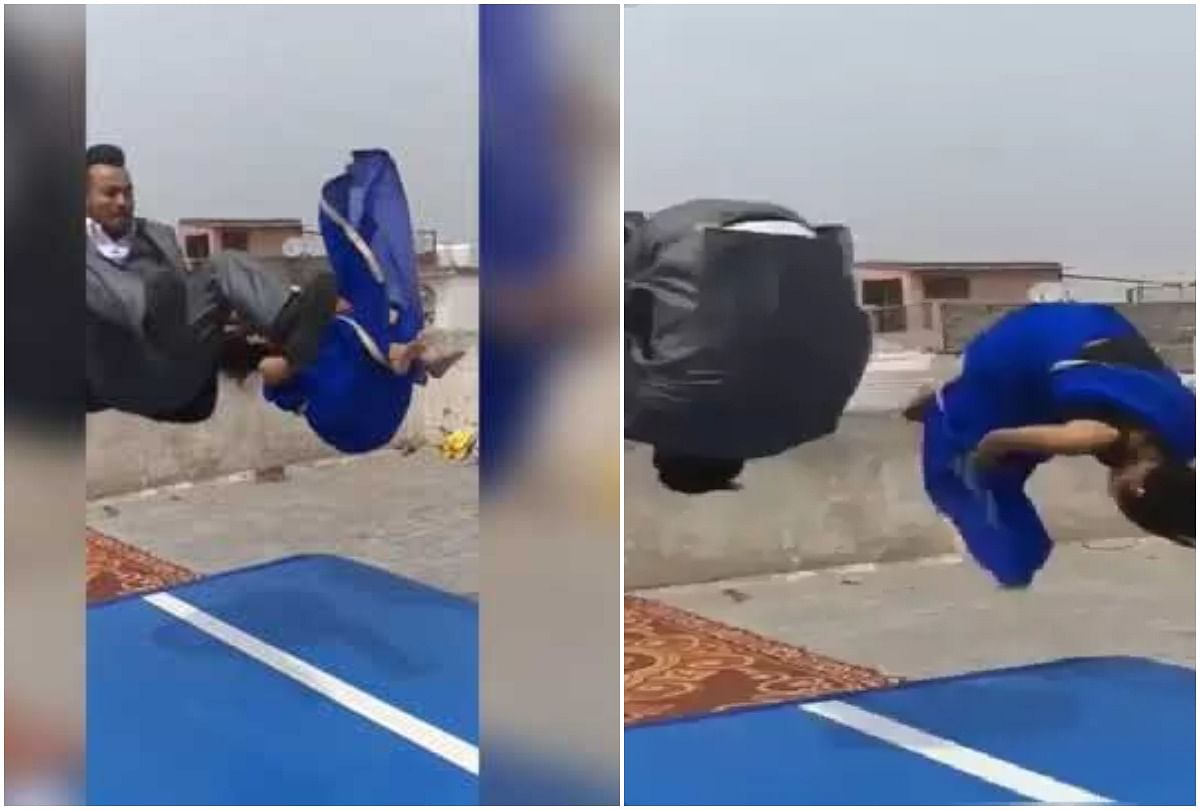viral video of woman doing front flip in saree people did hilarious comment on it
