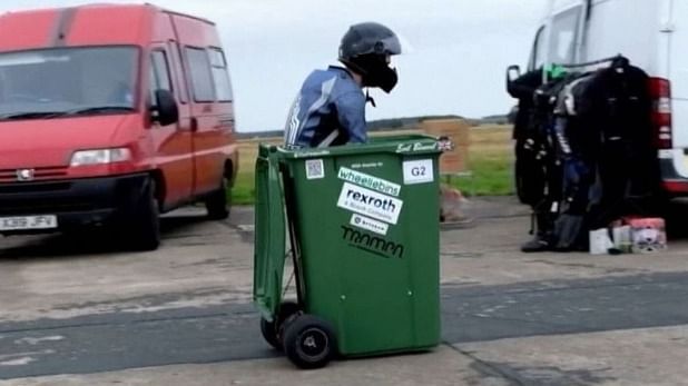 Viral video of dustbin sets wheels on it and make world record after it reaching 40mph