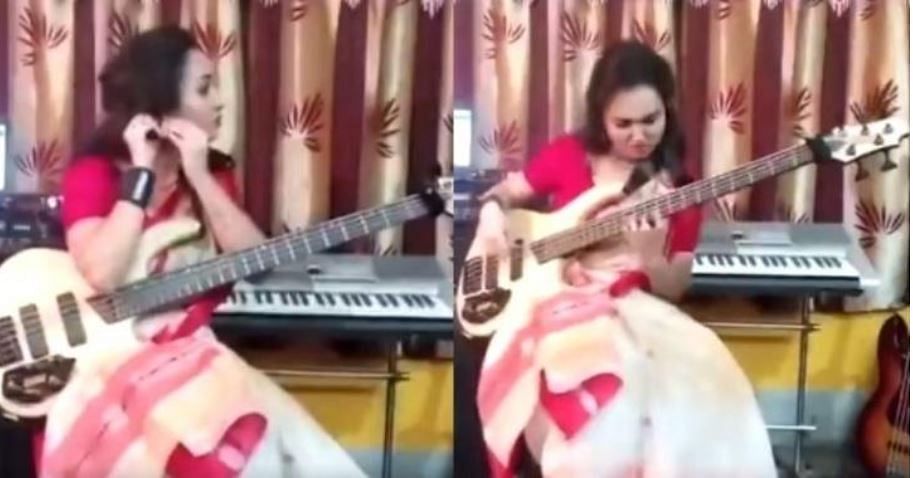 Viral video of woman who play guitar in saree people will appreciate his talent