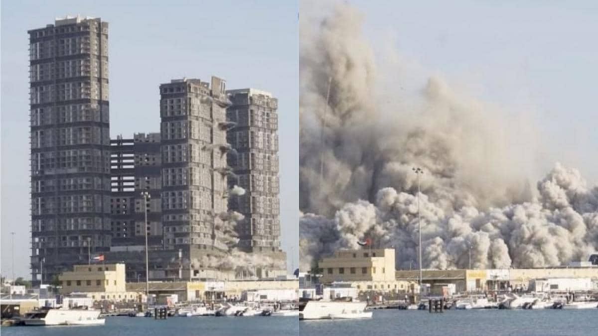 viral video of 144 floor high floor building demolished in uae and and also achieves world record title