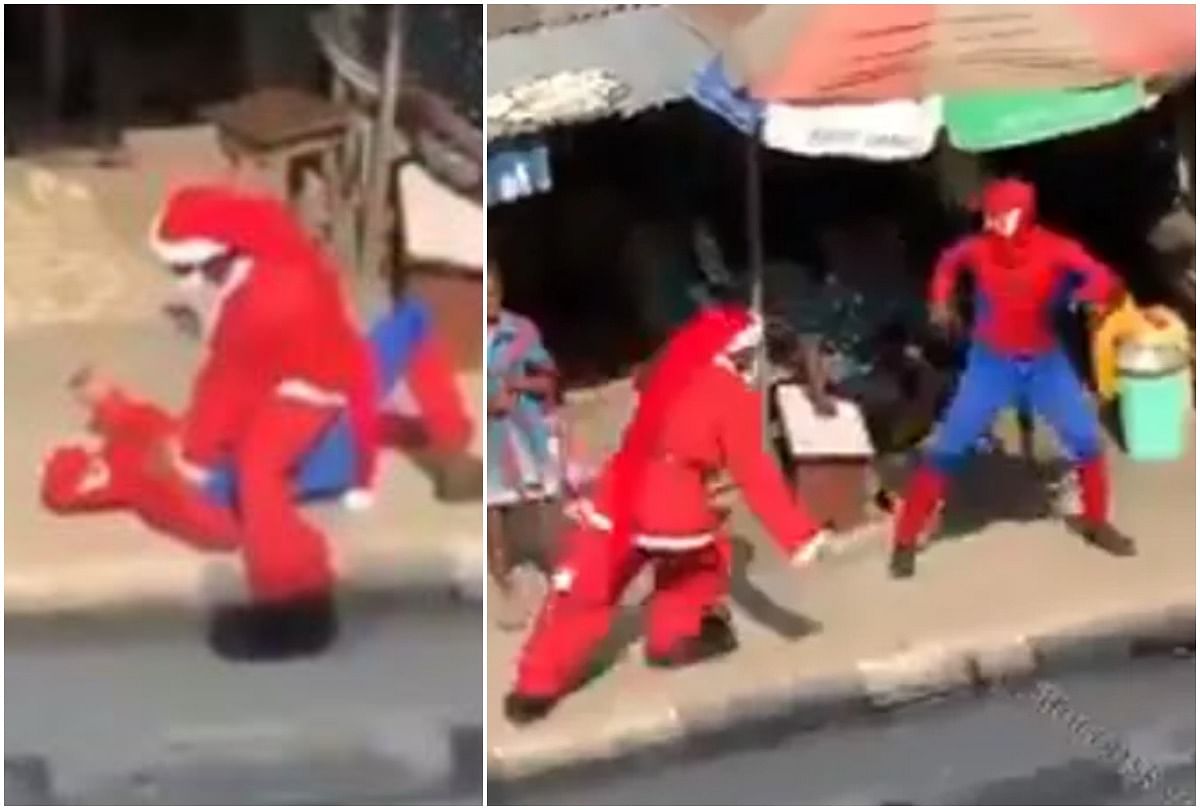 viral video of santa claus and spiderman fight will you make you laugh people did hilarious coment on it