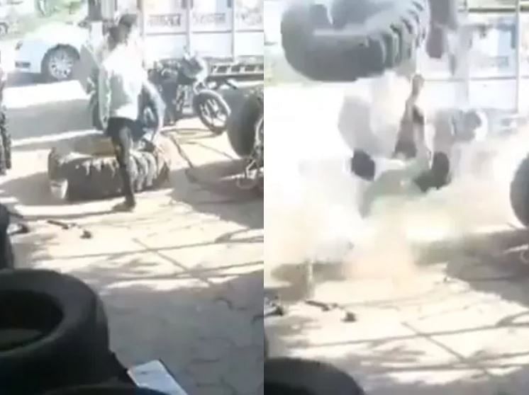 viral video of tyre brust video will teach a special lesson