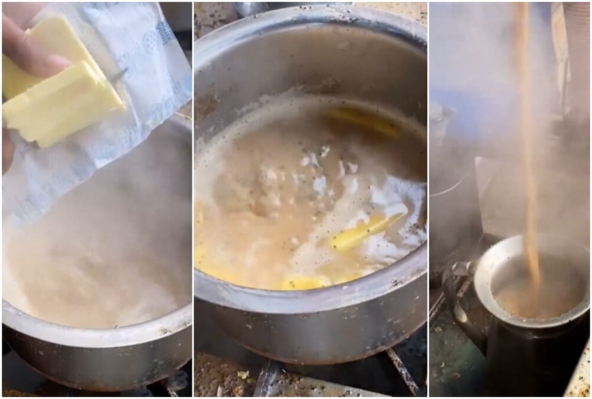viral video of weird tea where maker make tea with butter people got angry on it