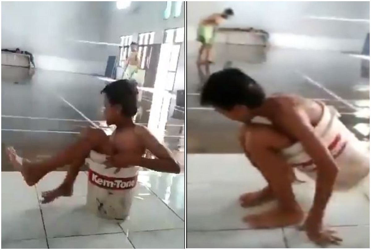 viral video of chid who sit on bucket see what happen next video gone viral