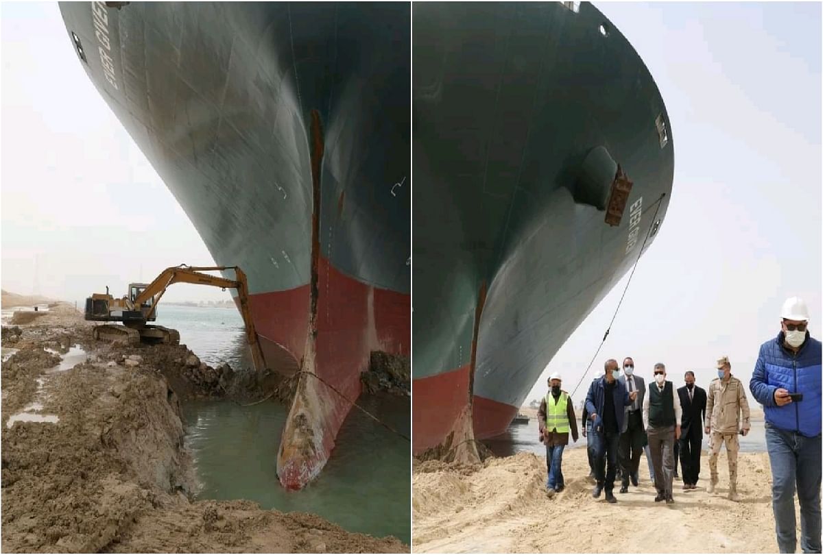 Small crane came to evacuate large ship stuck in Suez Canal funny memes are going viral