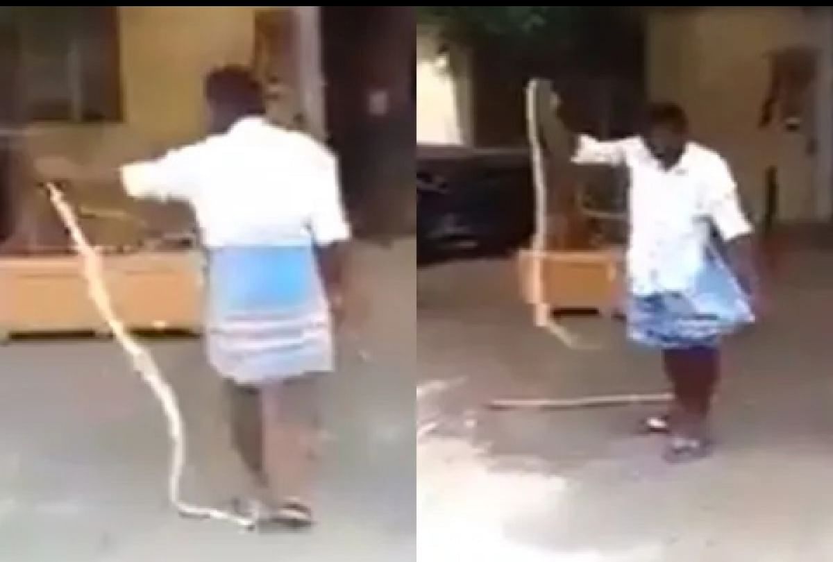 Man puts dangerous snake into lungi video goes viral