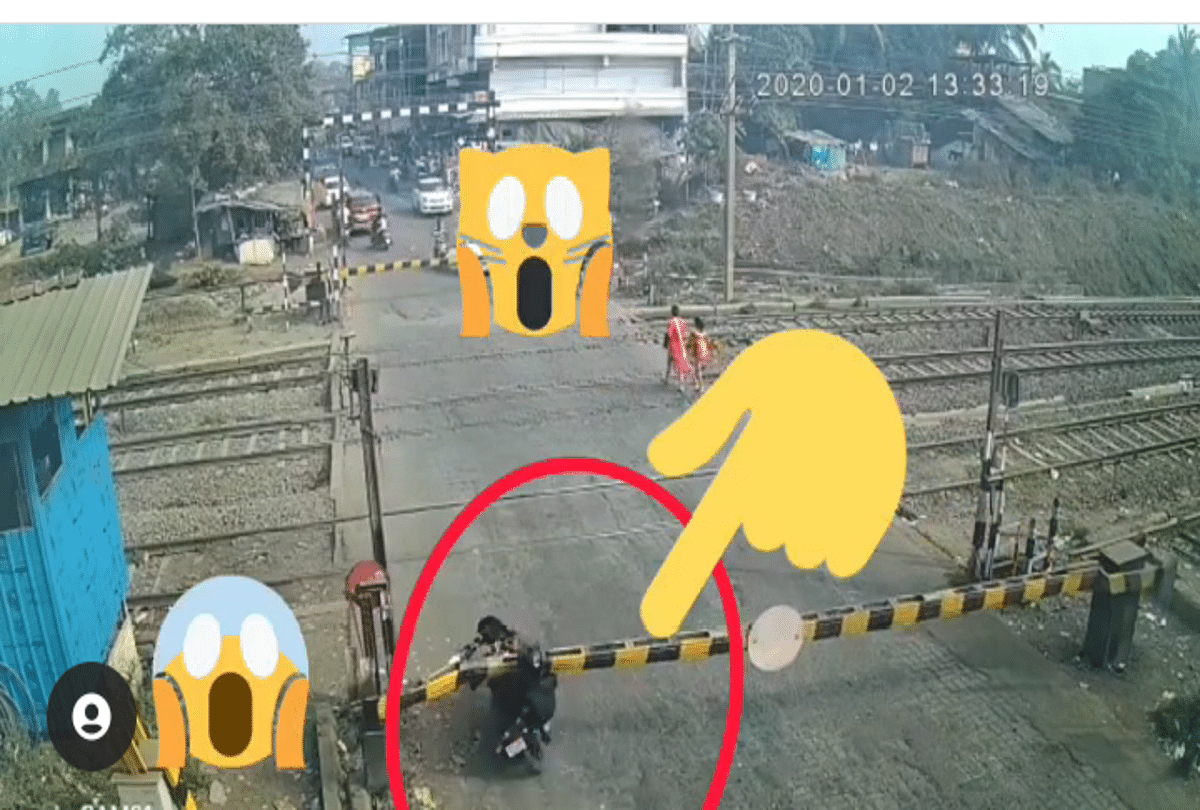 man tries to cross railway crossing in hurry gets injured watch video