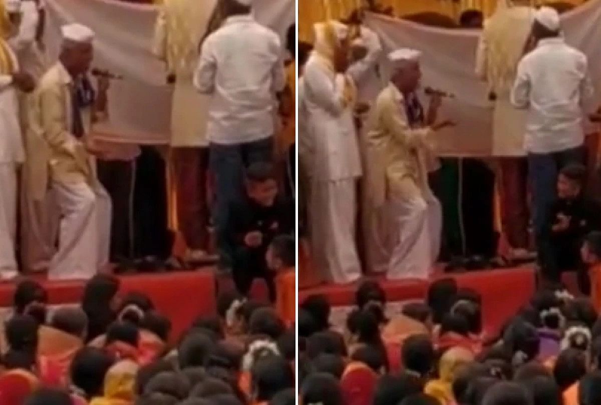 Elderly suddenly started dancing on stage in marriage Video viral on social media
