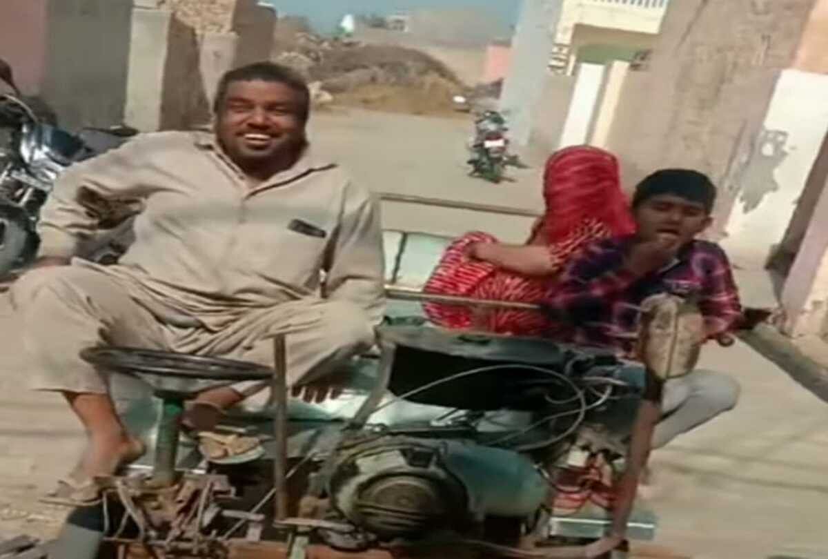 person made car from waste matterial desi jugad the whole family can go to ride