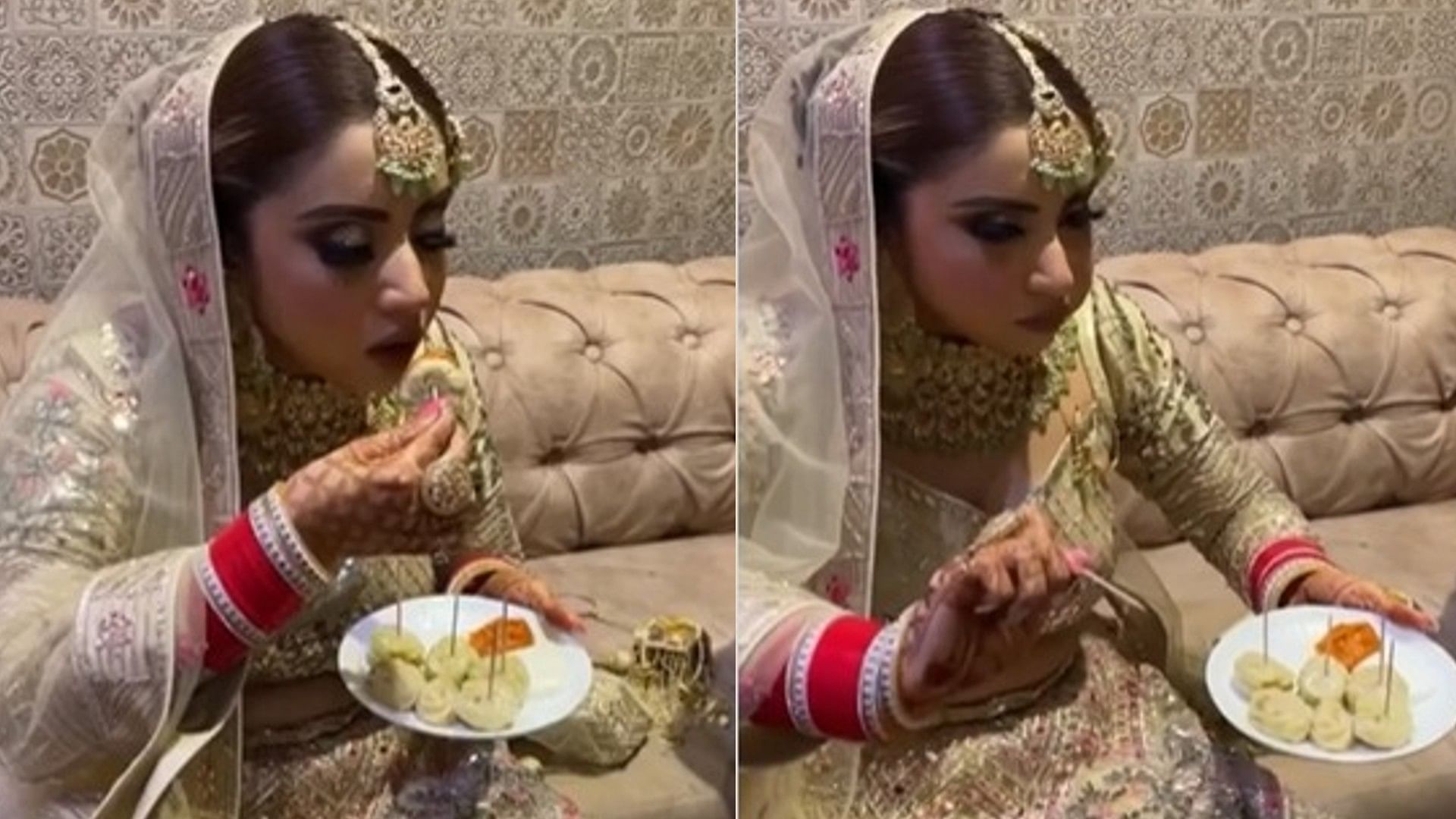 bride started eating momos Before entry people were stunned to see such a unique style in wedding