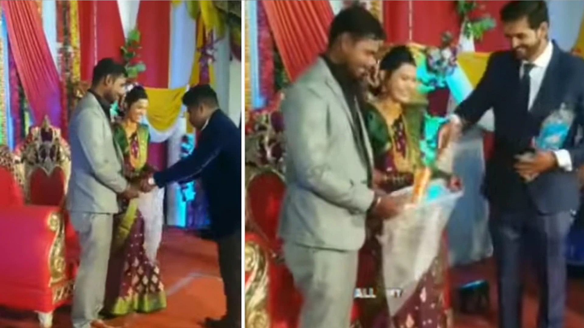 Friends did a funny joke in front of bride at the wedding groom became embarrassed