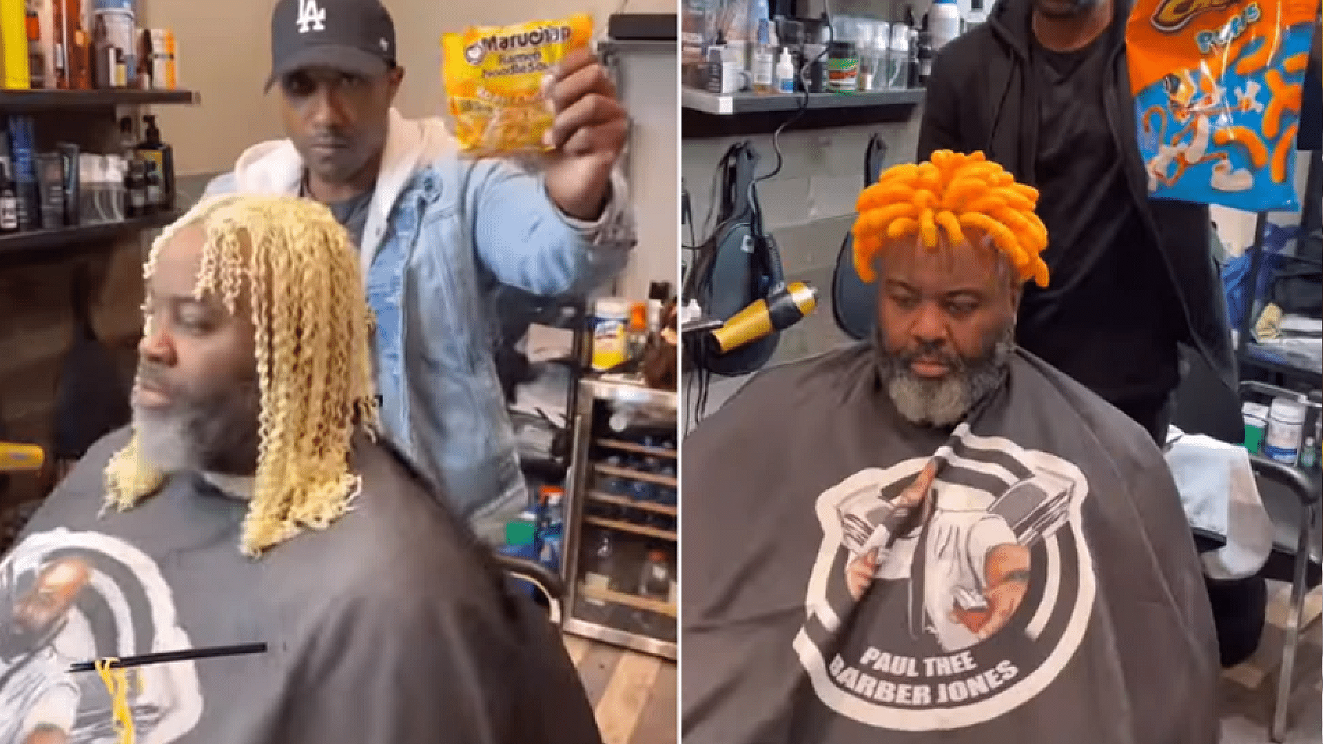 strange hairstyle of the person is going viral on internet there are food items on his head