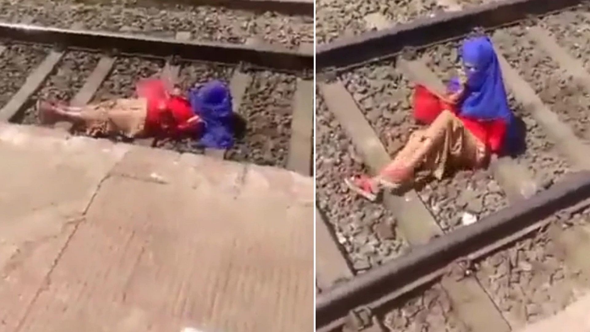 girl was lying on the railway track and the train passed over her video is going viral